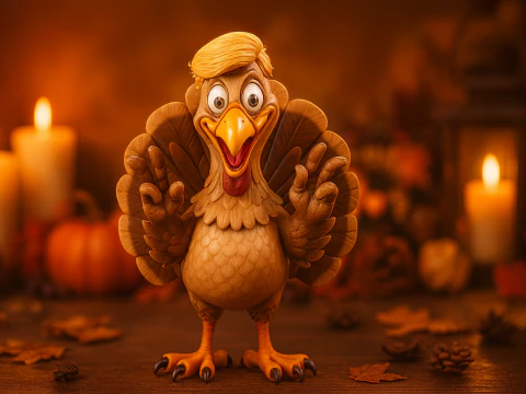 Zabawna kresk&oacute;wka indyk z włosami Model z nadrukiem 3D Dekoracja na Święto Dziękczynienia Unikalna figurka indyka Hol Model do druku 3D