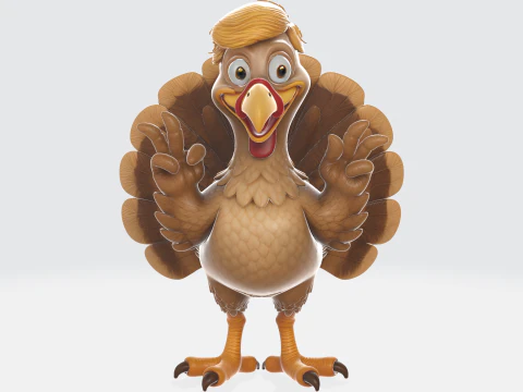 Dinde de dessin anim&eacute; dr&ocirc;le avec cheveux, mod&egrave;le imprim&eacute; en 3D, d&eacute;coration de Thanksgiving, Figurine Unique de dinde Hol Modèles 3D en vedette