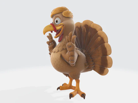 Dinde de dessin anim&eacute; dr&ocirc;le avec cheveux, mod&egrave;le imprim&eacute; en 3D, d&eacute;coration de Thanksgiving, Figurine Unique de dinde Hol Modèles 3D en vedette