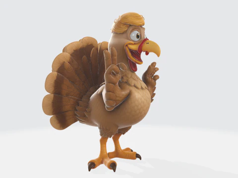 Dinde de dessin anim&eacute; dr&ocirc;le avec cheveux, mod&egrave;le imprim&eacute; en 3D, d&eacute;coration de Thanksgiving, Figurine Unique de dinde Hol Modèles 3D en vedette