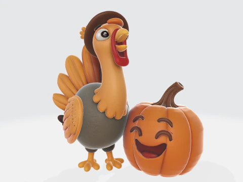 Turkey and Pumpkin Duo Thanksgiving Fall Decor Festive Holiday Display 3D Print Model