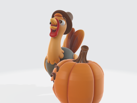 칠면조와 호박 듀오 추수감사절 가을 장식 축제 휴일 디스플레이 3D 프린트 모델