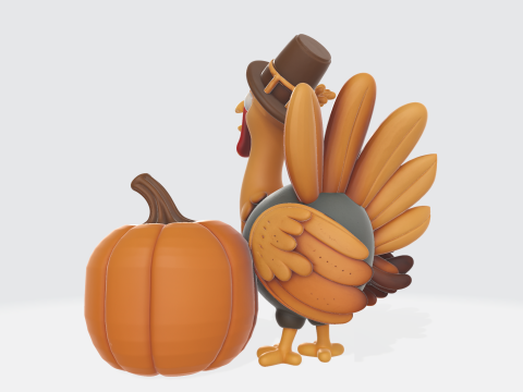 칠면조와 호박 듀오 추수감사절 가을 장식 축제 휴일 디스플레이 3D 프린트 모델