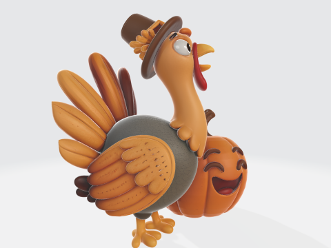 칠면조와 호박 듀오 추수감사절 가을 장식 축제 휴일 디스플레이 3D 프린트 모델