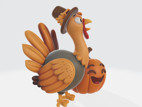 Turkey and Pumpkin Duo Thanksgiving Fall Decor Festive Holiday Display 3D Print Model