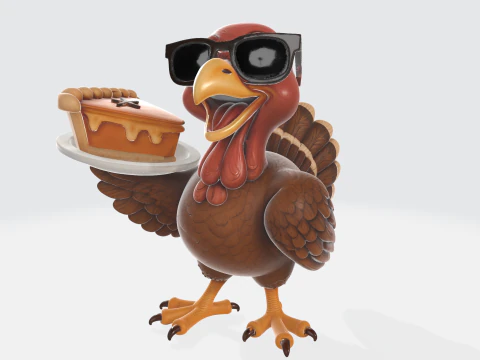 Cool Turkey with Sunglasses Holding Pumpkin Pie Fun 3D Print Model for Thanksgiving Holiday Decor 3D Print Model