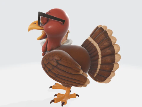 Cool Turkey with Sunglasses Holding Pumpkin Pie Fun 3D Print Model for Thanksgiving Holiday Decor 3D Print Model