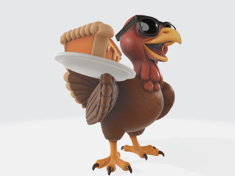 Cool Turkey with Sunglasses Holding Pumpkin Pie Fun 3D Print Model for Thanksgiving Holiday Decor 3D Print Model