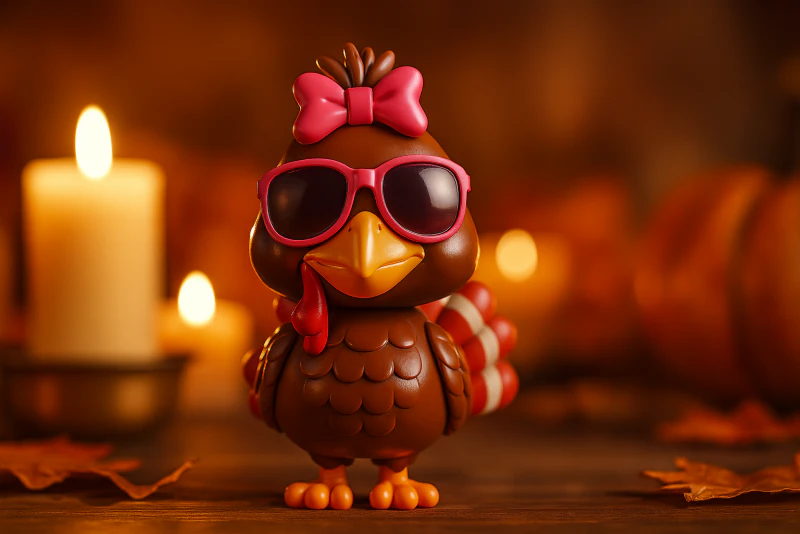 Dinde avec nœud et lunettes de soleil Figurine imprimée en 3D Décoration de dinde drôle de Thanksgiving Unique Modèles 3D en vedette .c4d .max .obj .3ds .fbx .stl .blend