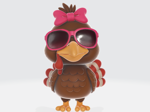Dinde avec nœud et lunettes de soleil Figurine imprimée en 3D Décoration de dinde drôle de Thanksgiving Unique Modèles 3D en vedette