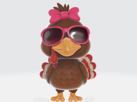 Dinde avec n&oelig;ud et lunettes de soleil Figurine imprim&eacute;e en 3D D&eacute;coration de dinde dr&ocirc;le de Thanksgiving Unique Modèles 3D en vedette