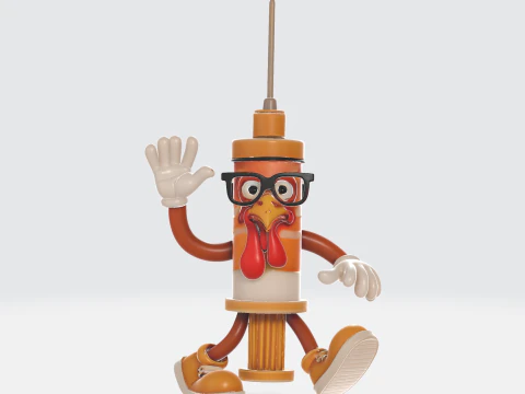 Funny Chicken Syringe Cartoon Character Whimsical 3D Print for Collectors Gag 3D Print Model