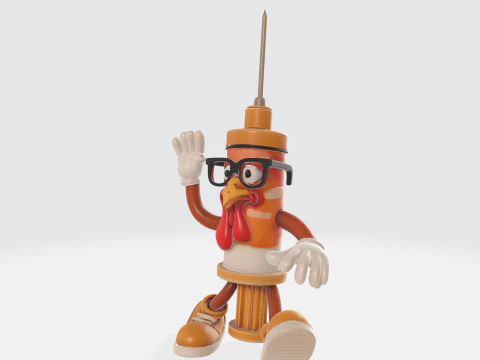 Funny Chicken Syringe Cartoon Character Whimsical 3D Print for Collectors Gag 3D Print Model
