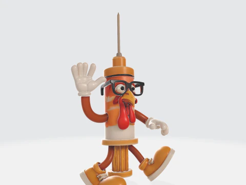 Funny Chicken Syringe Cartoon Character Whimsical 3D Print for Collectors Gag 3D Print Model