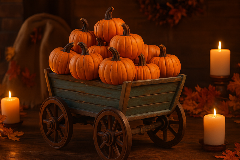 Pumpkin Cart Model Rustic Wagon with Pumpkins Fall Halloween Harvest Farmhouse Decor 3D Print Model .c4d .max .obj .3ds .fbx .stl .blend 