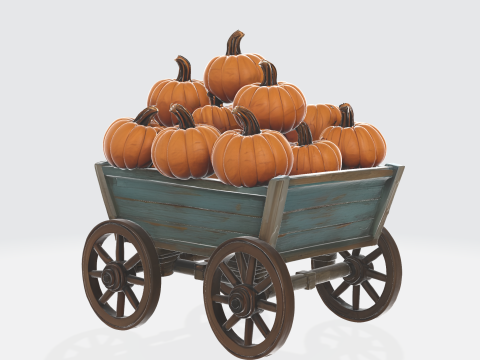 Pumpkin Cart Model Rustic Wagon with Pumpkins Fall Halloween Harvest Farmhouse Decor 3D Print Model