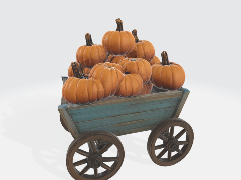Pumpkin Cart Model Rustic Wagon with Pumpkins Fall Halloween Harvest Farmhouse Decor 3D Print Model