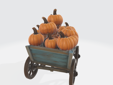 Pumpkin Cart Model Rustic Wagon with Pumpkins Fall Halloween Harvest Farmhouse Decor 3D Print Model