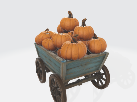 Pumpkin Cart Model Rustic Wagon with Pumpkins Fall Halloween Harvest Farmhouse Decor 3D Print Model