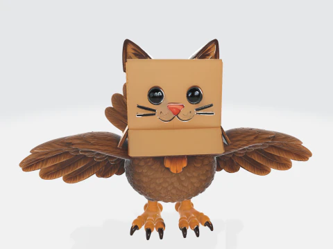 Grillige kat uil hybride beeldje unieke 3D gedrukte fantasie schepsel sculptuur schattige dieren mashup 3D printmodel