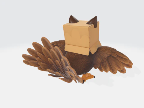Grillige kat uil hybride beeldje unieke 3D gedrukte fantasie schepsel sculptuur schattige dieren mashup 3D printmodel