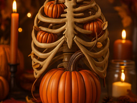 Caixa tor&aacute;cica de Halloween com ab&oacute;boras Decora&ccedil;&atilde;o anat&ocirc;mica g&oacute;tica Esqueleto assustador Arte de ab&oacute;bora Modelo de Impressão 3D