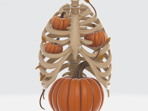 Halloween Rib Cage with Pumpkins Gothic Anatomical Decor Spooky Skeleton Pumpkin Art 3D Print Model