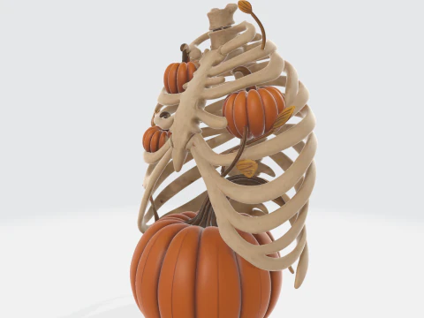 Halloween Rib Cage with Pumpkins Gothic Anatomical Decor Spooky Skeleton Pumpkin Art 3D Print Model