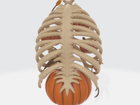 호박이 있는 할로윈 흉곽 고딕 해부학적 장식 으스스한 해골 호박 예술 3D 프린트 모델