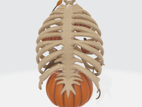 Halloween Rib Cage with Pumpkins Gothic Anatomical Decor Spooky Skeleton Pumpkin Art 3D Print Model