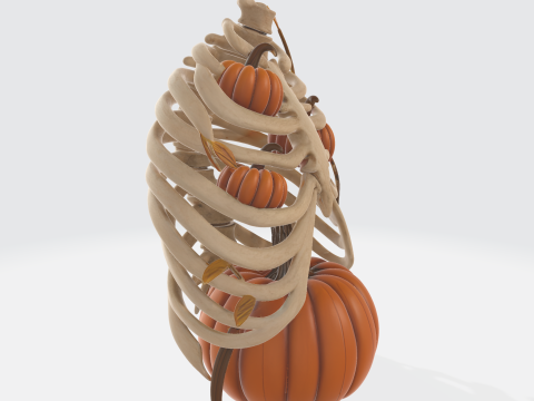 호박이 있는 할로윈 흉곽 고딕 해부학적 장식 으스스한 해골 호박 예술 3D 프린트 모델