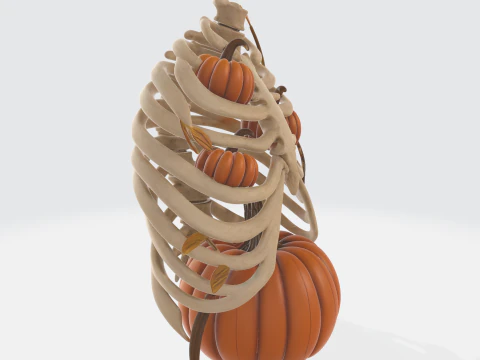 Halloween Rib Cage with Pumpkins Gothic Anatomical Decor Spooky Skeleton Pumpkin Art 3D Print Model