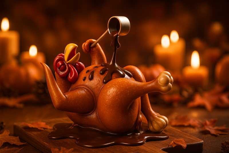 Смішна індичка, що наливає соус, 3D-модель для друку День подяки Гумор Декор Кухня Кляп Святковий стіл Ce 3D Принт Модель .c4d .max .obj .3ds .fbx .stl .blend 