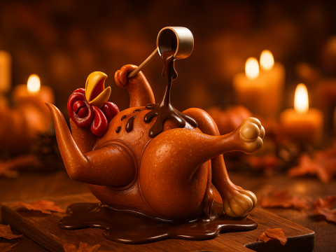 Drôle de dinde versant de la sauce, modèle d'impression 3D, décor humoristique de Thanksgiving, Gag de cuisine, Table de vacances Ce Modèles 3D en vedette