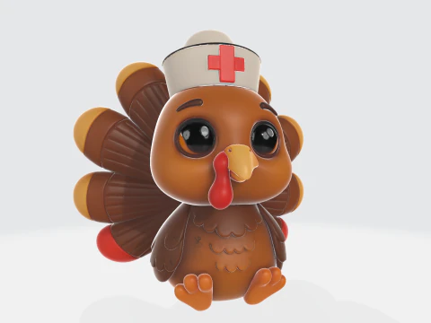 Cute Nurse Turkey Figurine Thanksgiving Nurse Turkey Toy Fall Decor Unique Turkey 3D Print Model