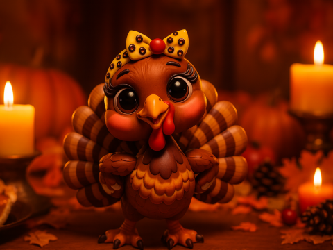 Lindo modelo de pavo 3D con lazo Adorable decoración navideña de Acción de Gracias coleccionable Modelo de impresión 3D