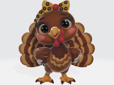 Cute 3D Turkey Model with Bow Adorable Thanksgiving Holiday Decor Collectible 3D Print Model