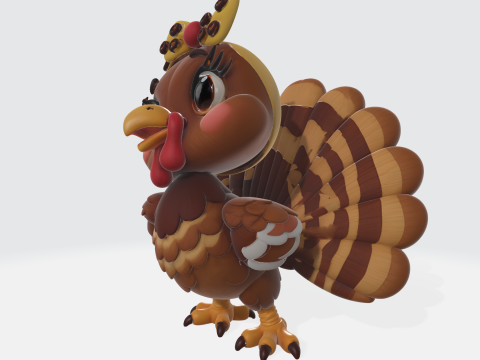 Cute 3D Turkey Model with Bow Adorable Thanksgiving Holiday Decor Collectible 3D Print Model