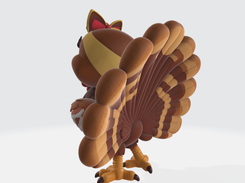 Cute 3D Turkey Model with Bow Adorable Thanksgiving Holiday Decor Collectible 3D Print Model
