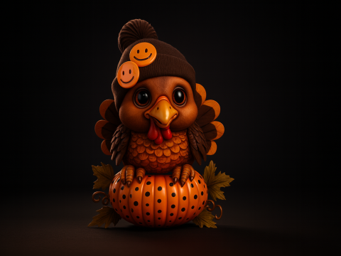 Adorable dinde imprimée en 3D avec citrouille automne Thanksgiving Home Decor Modèles 3D en vedette