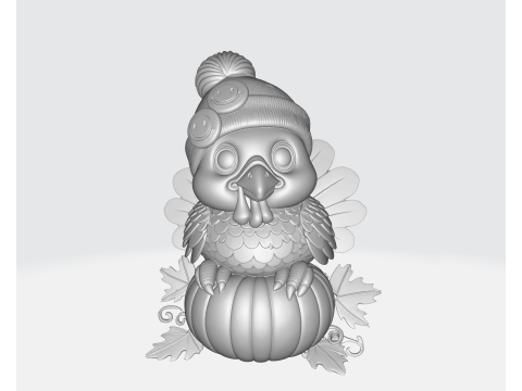 Adorable 3D Printed Turkey with Pumpkin Fall Thanksgiving Home Decor 3D Print Model
