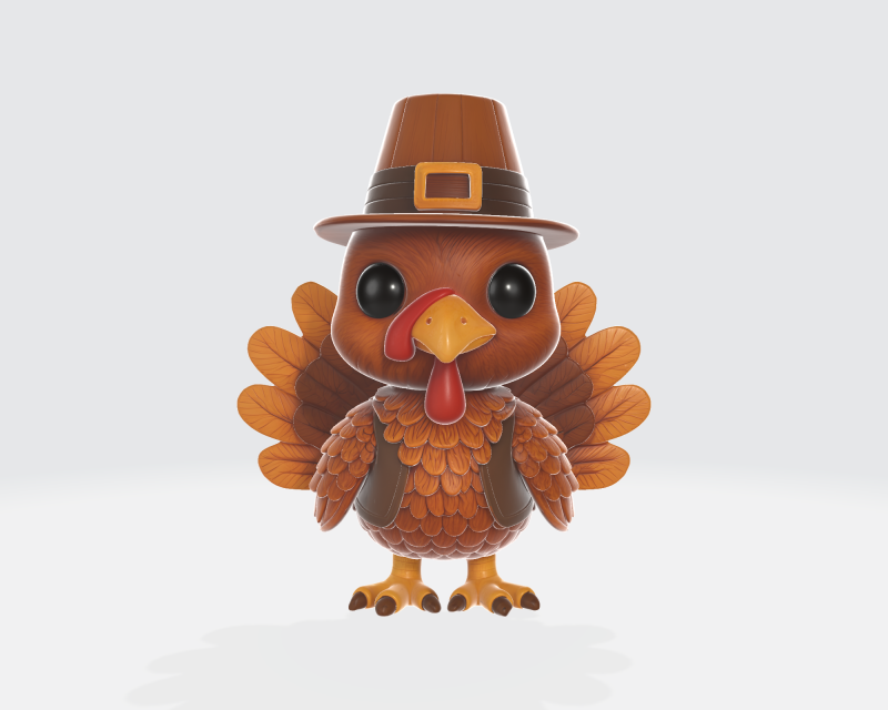 Święto Dziękczynienia Indyk z kapeluszem pielgrzyma Druk 3D Urocza dekoracja świąteczna Świąteczny jesienny środek stołu Model do druku 3D .c4d .max .obj .3ds .fbx .stl .blend