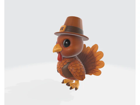 Thanksgiving Turkey with Pilgrim Hat 3D Print Cute Holiday Decoration Festive Fall Table Centerp 3D Print Model