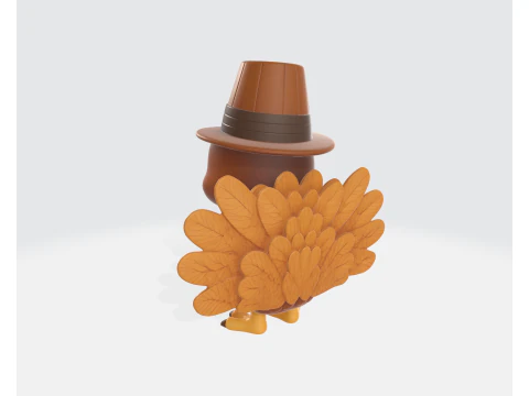 Thanksgiving Turkey with Pilgrim Hat 3D Print Cute Holiday Decoration Festive Fall Table Centerp 3D Print Model