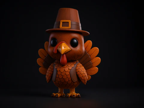 Thanksgiving Turkey with Pilgrim Hat 3D Print Cute Holiday Decoration Festive Fall Table Centerp 3D Print Model