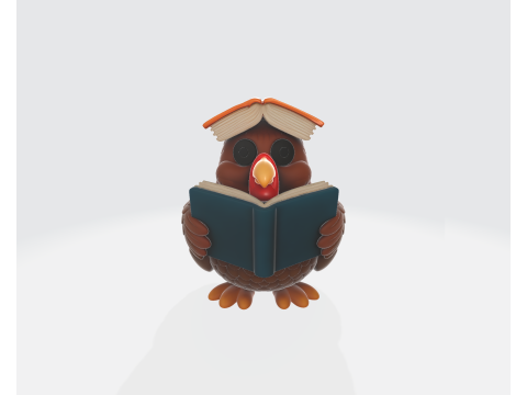 感謝祭の七面鳥 本の置物付き ホリデーテーブル装飾 秋の収穫の飾り かわいい七面鳥 S 3Dプリントモデル