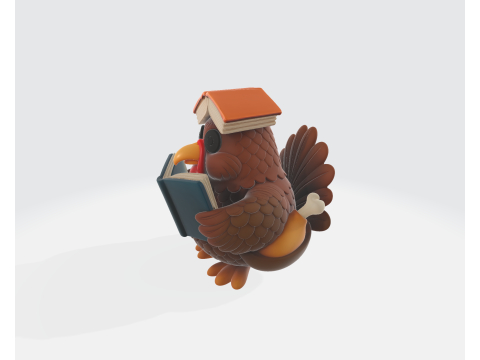 感謝祭の七面鳥 本の置物付き ホリデーテーブル装飾 秋の収穫の飾り かわいい七面鳥 S 3Dプリントモデル