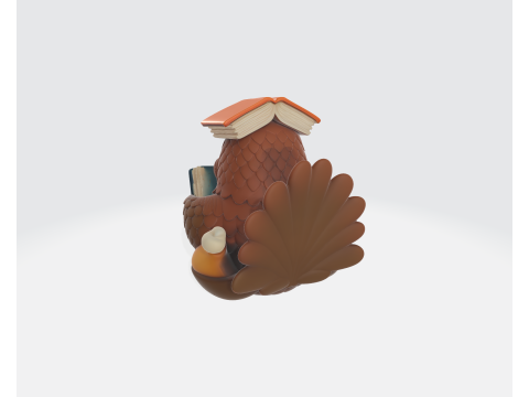 感謝祭の七面鳥 本の置物付き ホリデーテーブル装飾 秋の収穫の飾り かわいい七面鳥 S 3Dプリントモデル