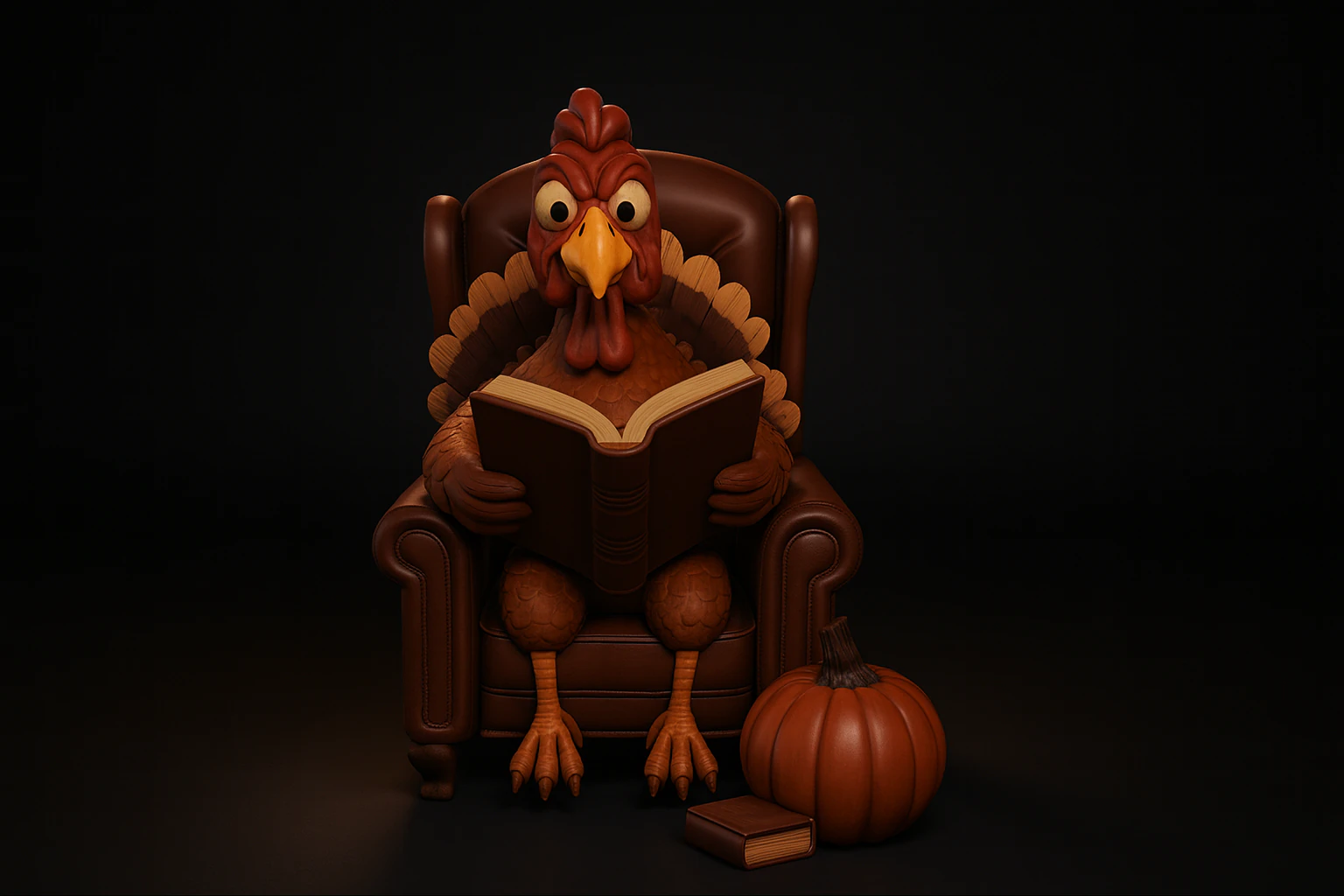 Thanksgiving Turkey Reading Chair Decor Cozy Fall Holiday Pumpkin Book Lover Figurine 3D Print Model .c4d .max .obj .3ds .fbx .stl .blend