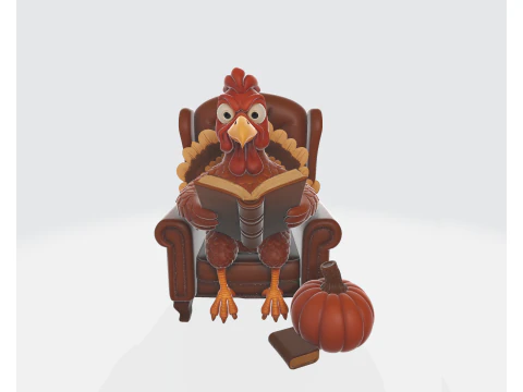 Thanksgiving Turkey Reading Chair Decor Cozy Fall Holiday Pumpkin Book Lover Figurine 3D Print Model